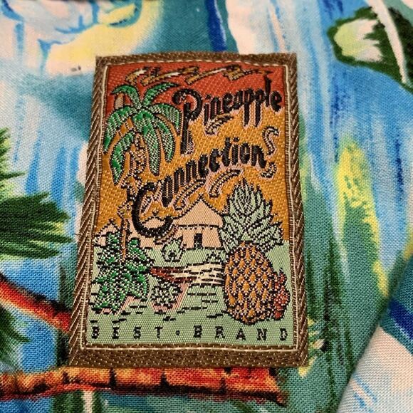 Mens Pineapple Connection Hawaiian Beach Resort Surf Button Up Shirt - Picture 3 of 6